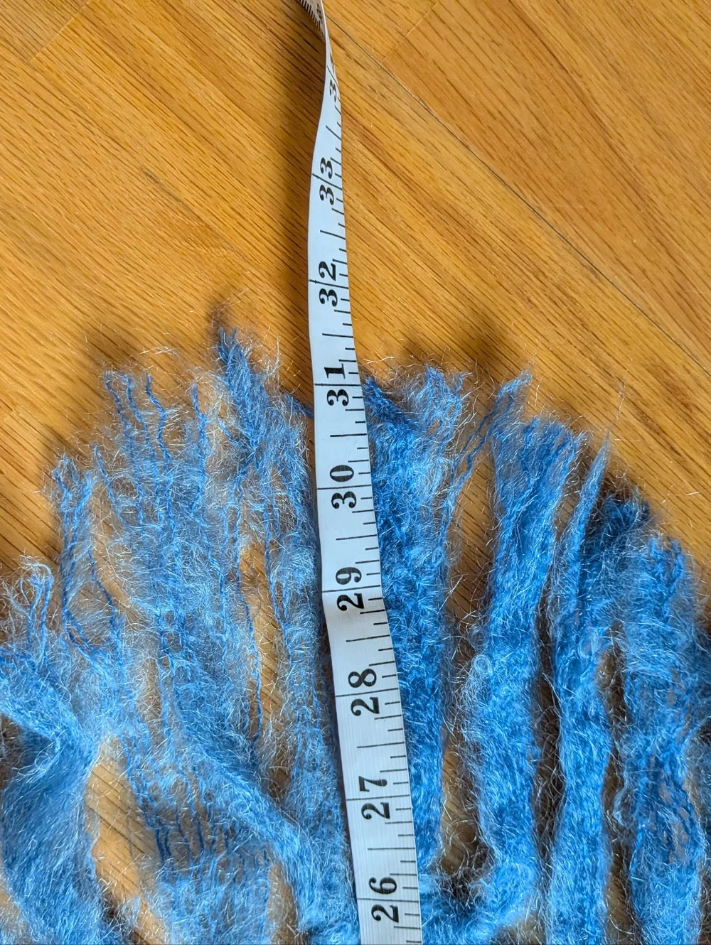 Vintage Shawl Cozy Blue Fringed 70% Mohair, 30% Wool